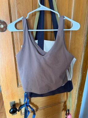 Athleta Mauve-Lilac Ribbed Crop Tank with Olive Trim